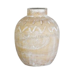 Blanc Lavage Couleur Sculpté Mango Vase En Bois De Luxe Motif Dernière Collection pour La Décoration De La Maison En Vrac Acheteurs En Gros - Product Image 1