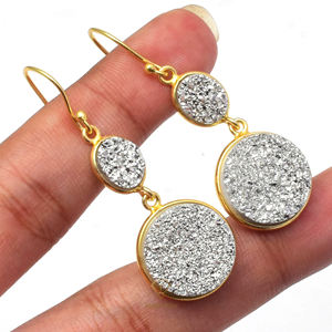 Gorgeous 925 Sterling Silver 18K Gold Plated <b>Titanium</b> Druzy Gemstone Earrings Trendy Bridal Design for Weddings Parties Great - Product Image 4
