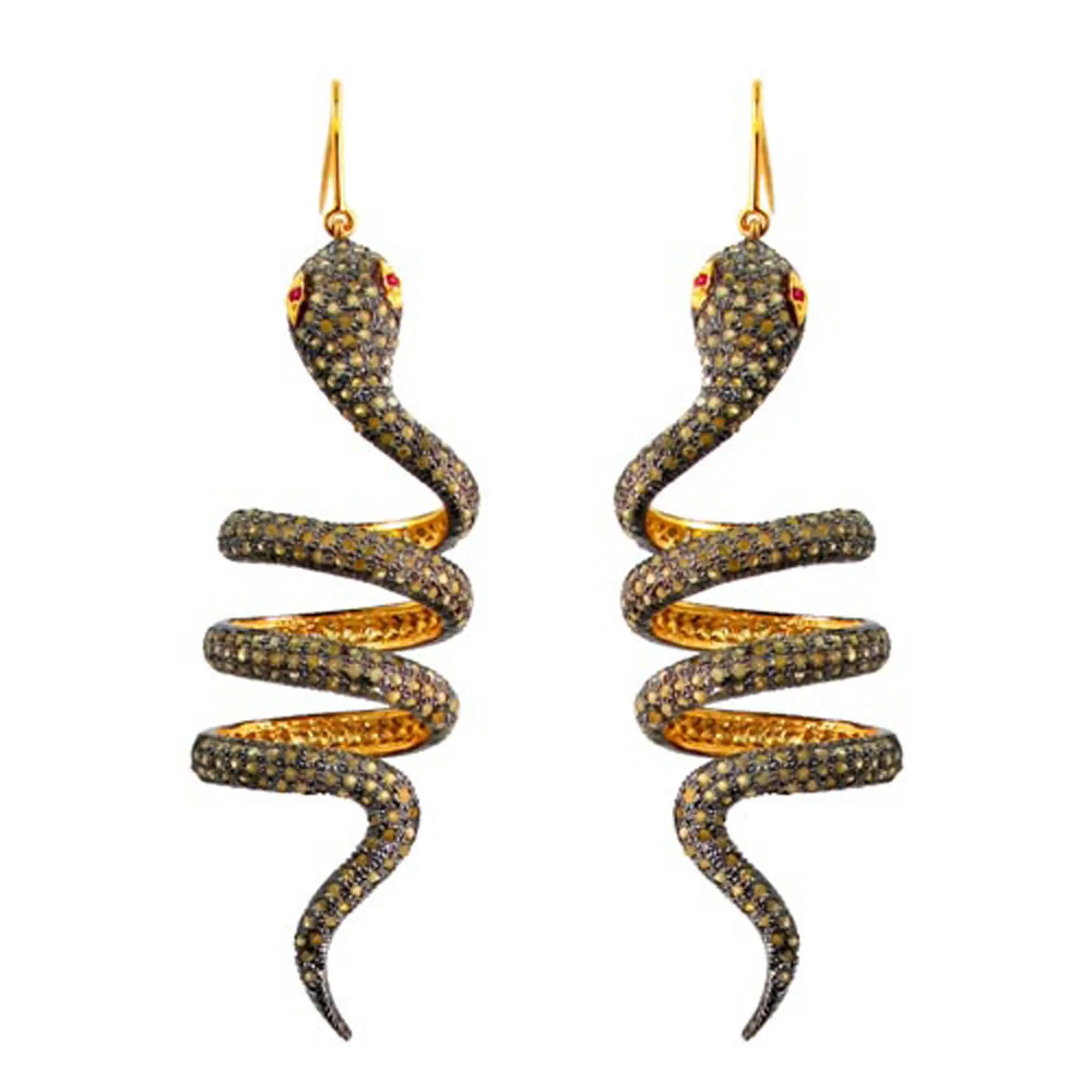 7.7 Ct Pave Diamond Snake Dangle Earrings 925 Sterling Silver Animal Jewelry