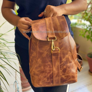 Nuevo estilo Vintage Look Brown Crunch Mochila de cuero Mochila de viaje Bolsa de viaje de gran capacidad de cuero de oficina para hombres y mujeres - Product Image 2