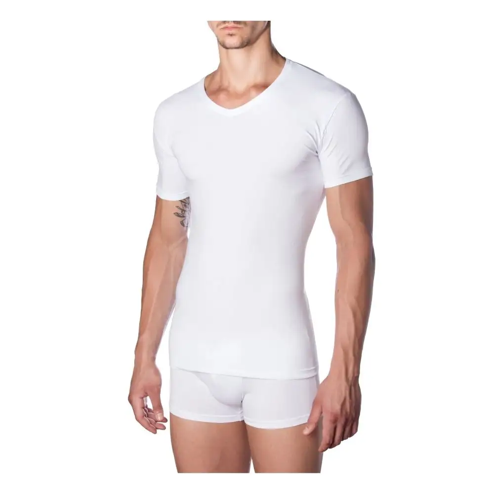 Top Sellers Half Sleeves V Neck Bielastic Cotton Male Undershirt in White Colour