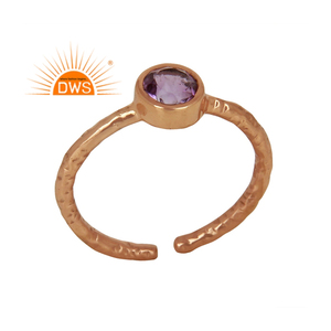 Hammered Silver 925 18k Rose Gold Plated Adjustable Ring Jewelry Supplier Purple Amethyst Gemstone Ring - Product Image 1
