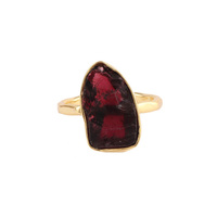 Bague de guérison en laiton plaqué or, pierre précieuse fine, cristal brut, fait à la main, bijoux rouges, pierre de naissance