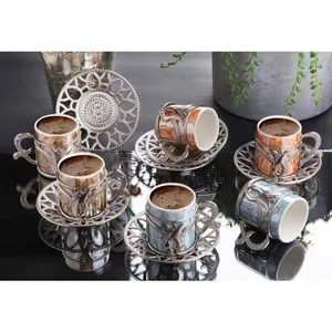 Turkse Multi-color Keramische Kopje Koffie Zilver Goud Speciale Gekleurde Craft Set Turkse Thee Kopje Koffie Mok Gemaakt In turkije Voor Gift