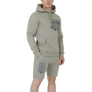 Men's summers tracksuits, latest design men's <b>long</b> sleeve pocket hoodie with <b>matching</b> shorts set - Product Image 1