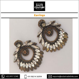 Highest Selling <b>Bridal</b> and Evening Wear Hand Embroidered Handmade Marquis & Gold Leaf <b>Drop</b> Women's <b>Earrings</b> From India - Product Image 4