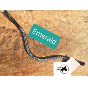 Bandeau de tête en laque émeraude élégante avec incrustation de cristaux, crochet et boucle à échange facile, bride en cuir, équipement de course hippique de luxe abordable - Product Image 2