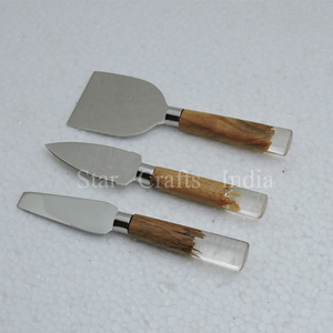 Manche en bois et résine et lame en acier inoxydable Ensemble de couteaux à fromage 3 pièces en acier inoxydable Ensemble de couverts de haute qualité - Product Image 3
