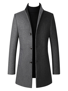 High Quality <b>Men's</b> Trench Long Coats Winter 2022 <b>Men's</b> Wool Overcoat Solid Stand Collar Slim Keep Warm Wool Long Coat - Product Image 5