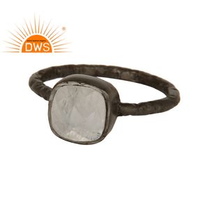 Anillo apilable de plata de ley chapada en rodio, piedra lunar de arcoíris Natural facetado, fabricante de joyería - Product Image 1