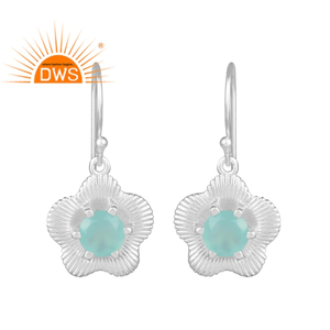 Fina Plata de Ley 925 Aqua Calcedonia piedra preciosa flor pendiente joyería para mujer regalo para su colección delicada - Product Image 1