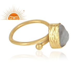 Rough Rainbow Gemstone Bezel Setting Cuff Design Handmade Gold Plated <b>Brass</b> <b>Ring</b> Fashion Jewelry Classic Collection - Product Image 2