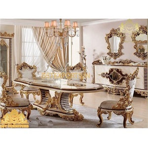 Muebles de Comedor de Madera de Teca de Lujo Tallados a Mano, Estilo Moderno, Acabado Dorado Real, Artesanía de la Mejor Calidad, Personalizable - Product Image 1