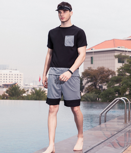 Chándal de media manga para hombre, ropa de playa con logotipo personalizado, Conjunto de camiseta corta con pantalones cortos, conjuntos dobles de temporada de verano - Product Image 4