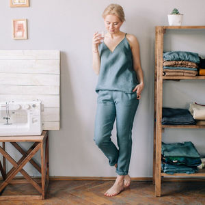 New Fashion <b>Linen</b> Cotton Pajamas with pockets <b>women</b> sleepwear girlish night wear for <b>women</b> - Product Image 1