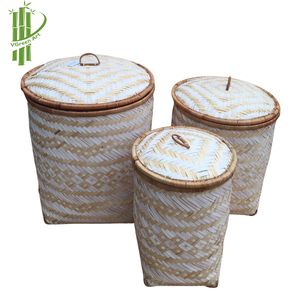 ตะกร้าผ้าสำหรับใส่เสื้อผ้าแบบเบาและทนทาน,ตะกร้าไม้ไผ่สานพร้อมฝาปิดกล่องเก็บของ & ถังเก็บของสไตล์โบโฮสำหรับใช้ในบ้านและจัดระเบียบ - Product Image 3