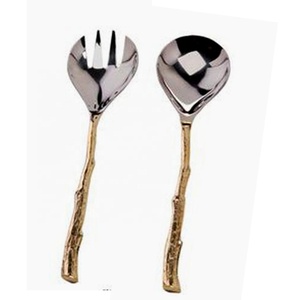 Ensemble de service à salade en acier inoxydable avec poignée en or, fait main, écologique, compatible lave-vaisselle, pour buffet - Product Image 1
