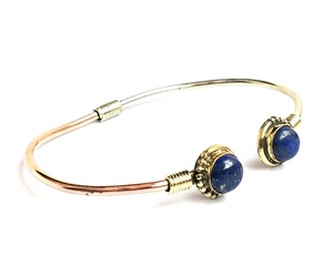 Bracelet manchette en pierre de Lapis fait main nouveau style argent et cuivre - Product Image 3