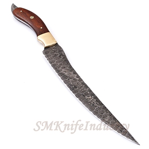 Custom Hand Forged Damascus Fillet knife With leather Sheath cover (smk1641) - Product Image 4