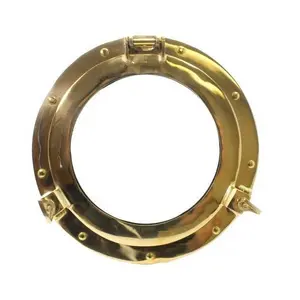 Pirinç Porthole şık yuvarlak şekil el yapımı Shinning altın toptan denizcilik Porthole klasik hint lüks Metal Porthole