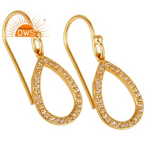 Pave <b>Set</b> White Topaz Gemstone Earrings 925 Sterling Silver 18k <b>Gold</b> Plated Hook Earrings Jewelry Supplier Classic Collection - Product Image 2