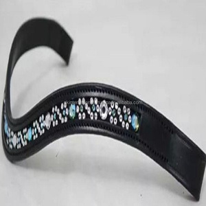 Bandeau frontal en cuir personnalisé avec strass bling en forme incurvée Fabricant exclusif fait à la main - Product Image 3