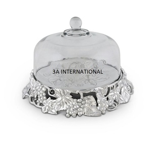 Support à gâteau artisanal en aluminium avec couvercle en verre pour mariage, anniversaire, fête, décoration de gâteau en aluminium - Product Image 1