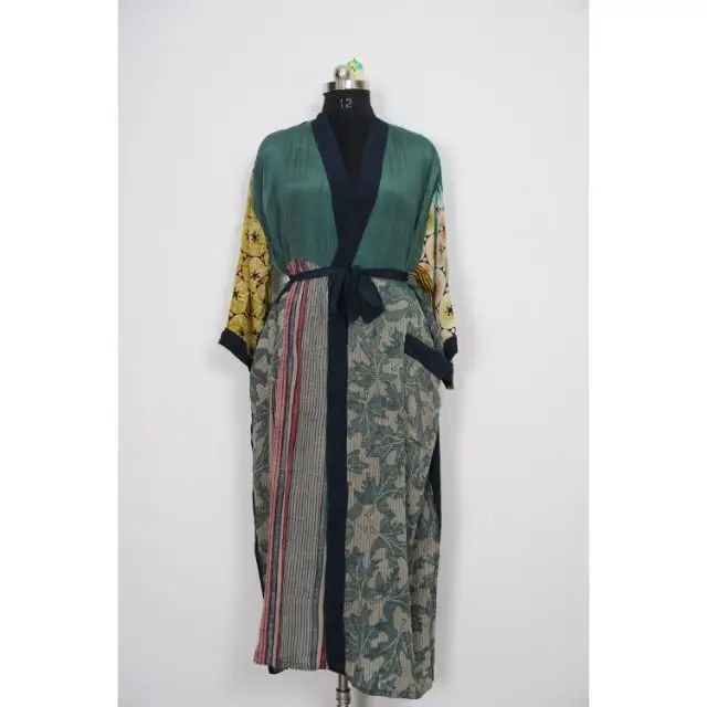 Bata kimono de seda para mujer, kimono de seda reciclada, bata de casa, 100%