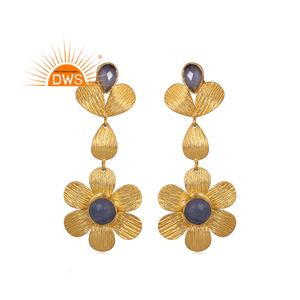 Pendientes Largos con Diseño Floral de Calcedonia Azul 2026, Última Moda, para Fabricantes de Joyería de Diseño Personalizado - Product Image 1