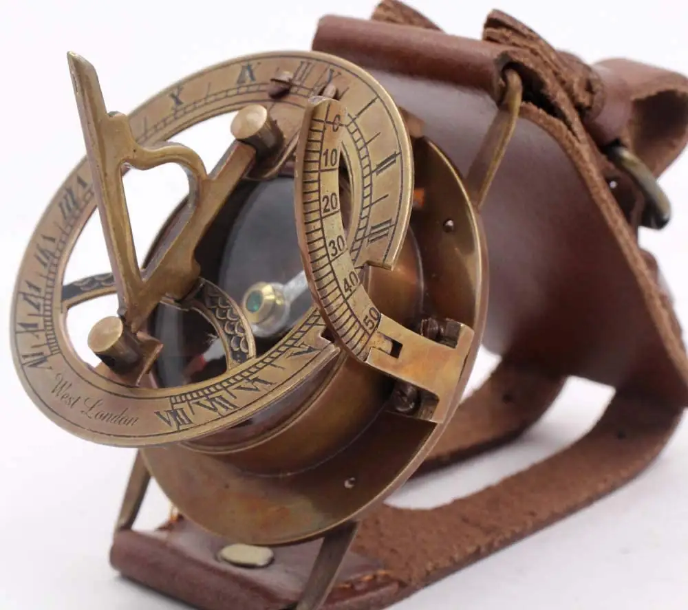 Relógio de pulso com pulseira de couro, relógio vintage personalizado com bússola, para homens e mulheres