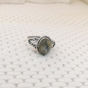 Bague de fiançailles et de mariage en argent sterling 925 pour femmes, bijoux fins en vrac, pierre précieuse labradorite, sertissage en cabochon, bleu tendance - Product Image 4