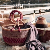 Panier Bolga écologique en bois massif, imprimé jonc de mer naturelle du Vietnam(0084587176063 de ponçage)