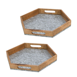 Ancienne ferme hexagone pouf plateau de service taille personnalisée bois acier acier inoxydable fer avec conception hexagonale - Product Image 1