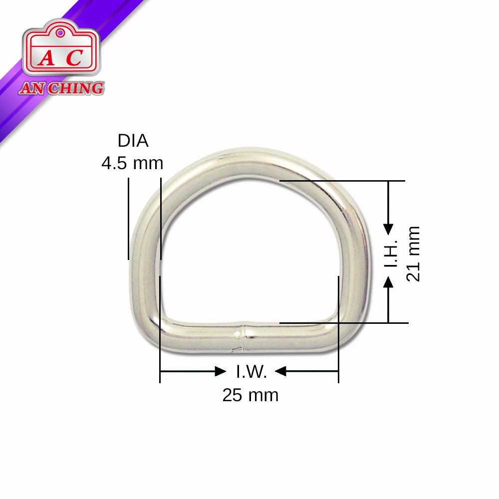 DIA 4.5 mm Hardware D Shape Metal D Ring for Bag