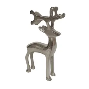 La più recente figura decorativa di cervo in piedi in alluminio con scultura di cervo in alluminio nichelato per arredamento d'interni