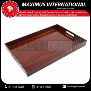 Plateau de service rectangulaire en bois de palissandre indien de luxe avec poignées découpées, fait main, pour petit-déjeuner, thé, café, décoration, cadeau - Product Image 5