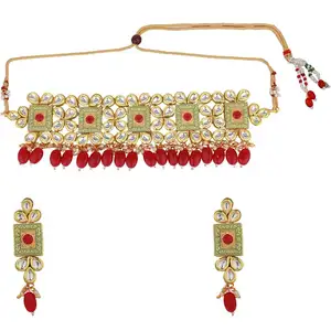 Tradition Indian Bollywood 14 Karat vergoldet Braut Kundan Choker Halskette Ohrringe Schmuck Set