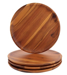 Assiette de service ronde en bois d'acacia naturel écologique et sans danger pour les aliments United Trade World - Product Image 3