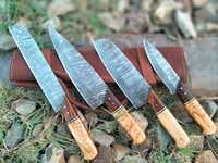 Lot de 4 couteaux de cuisine Damas, ensemble de couteaux de cuisine professionnels avec manche en bois, impression personnalisée OEM, ensemble forgé