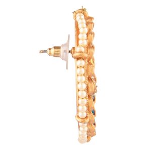 Conjunto de joyería de mujer chapada en oro antiguo indio, Perla de imitación de cristal Kundan con circonita de diamante, pendientes de tuerca redondos grandes, bodas - Product Image 6