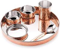 Ensemble de vaisselle Thali rond en laiton martelé avec incrustation dorée, écologique, sans BPA, impressions de logo personnalisées, vente en gros