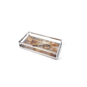 Stylish Fancy <b>Round</b> Luxury <b>Marble</b> Serving <b>Trays</b> Unfinished <b>Tray</b> <b>Round</b> Agate New Gold Handles <b>Marble</b> <b>Tray</b> Wholesale Suppliers - Product Image 5