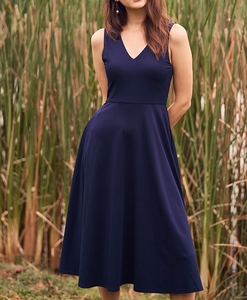 Vestido de Lino para Mujer, Sexy, Atractivo, con un Diseño Distintivo, Color Azul Algodón, Cuello en V, Largo hasta la Rodilla, Sin Mangas, Formal, Transpirable - Product Image 2