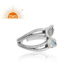 Bague en pierre précieuse naturelle en Quartz et opale éthiopienne, bijoux avec tige fendue, en argent massif 925 - Product Image 3