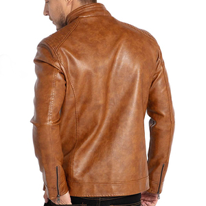 Stand Collar Lightweight <b>Men</b>’s Faux Leather Motorcycle <b>Jacket</b> Casual Outwear <b>Biker</b> Style Slim Fit Leather <b>Jacket</b> - Product Image 3