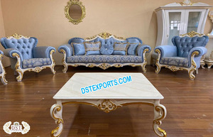 Traditional Teak Wood <b>Gold</b> Couch Set Natural <b>Gold</b> Finish Livingroom Furniture Indian Style <b>Sofa</b> Set for Home USA Event Decor - Product Image 2