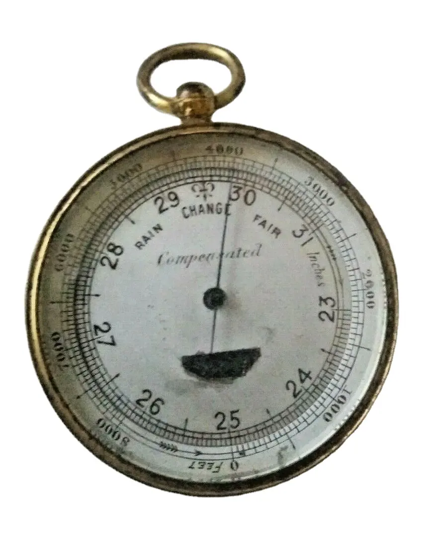 Antieke Pocket Gecompenseerd Barometer Verguld Messing Met Lederen Case CHMN2086