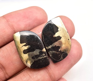 Pendientes de pirita Apache Gold con cabujón de grado superior, gemas naturales S.F. GEMS certificadas por EGL de alta calidad para dentaduras postizas (Grillz) - Product Image 5