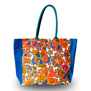 Sac de plage en jute imprimé fleurs avec longues poignées d'épaule |     Sac fourre-tout personnalisable en tissu écologique - Product Image 1