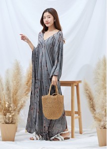 Nouveau fait à la main Tie-Dye 100% coton caftan Maxi robe Floral Beach Boho nager couvrir avec taille naturelle tissé et respirant - Product Image 2